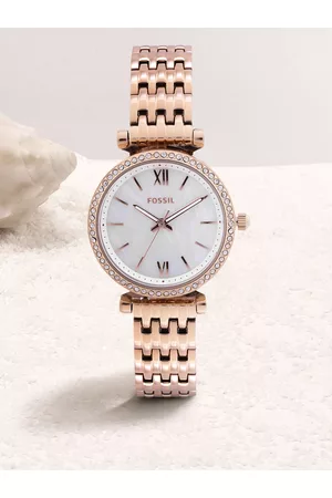 Fossil Women Watches - Women White Dial & Rose Gold-Plated Stainless Steel Straps Analogue Watch ES4648
