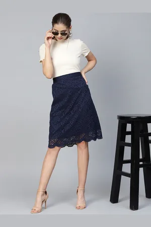 ATHENA Navy Blue Lace A-Line Skirt