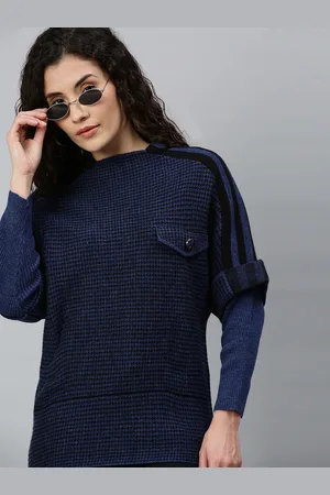 Campus Women Navy Blue Self Design Pullover Sweater