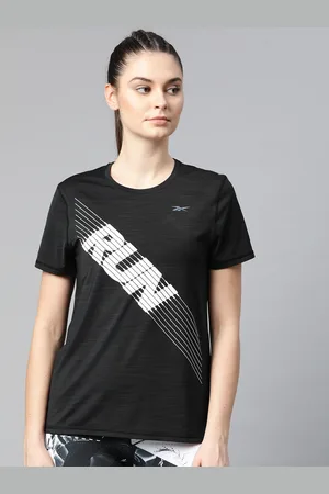 Reebok Women Black One Series SS Activchill Slim Fit Printed Running T-Shirt