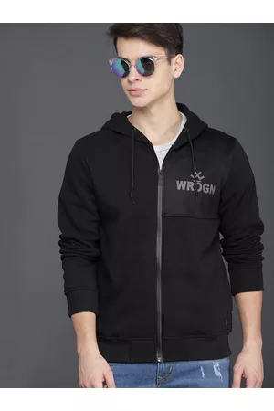 WROGN Men Black Printed Hooded Sweatshirt