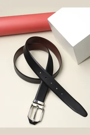 Teakwood Leathers Men Black Textured Reversible Leather Belt