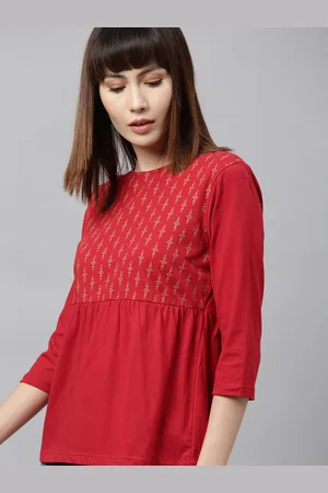 Chemistry Red Ethnic Motifs Pure Cotton Top