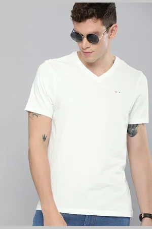 HARVARD Men White Solid V-Neck Pure Cotton T-shirt