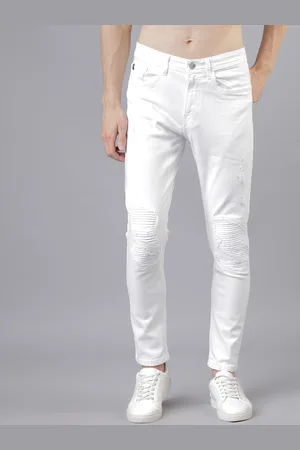LocoMotive Men White Tapered Fit Mid-Rise Mildly Distressed Stretchable Jeans