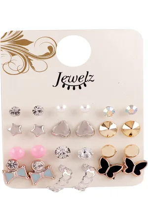 Jewelz Set Of 12 Silver-Toned Contemporary Studs Earrings