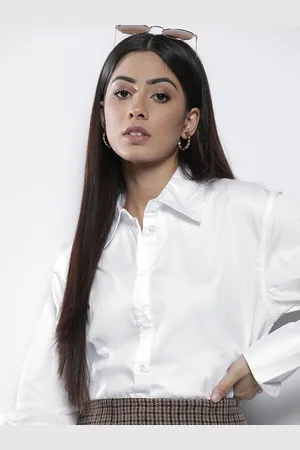 NA-KD Women White Solid Pure Cotton Casual Shirt