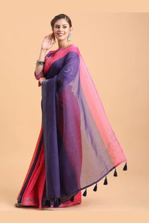Sangria Purple & Pink Tie & Dye Pure Linen Saree