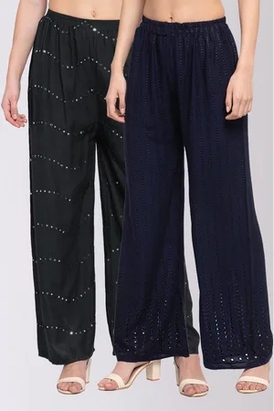 KLOTTHE Women Navy Blue & Charcoal Set of 2 Embellished Wide Leg Palazzos