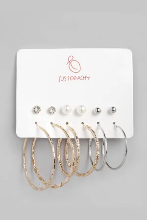justpeachy Set Of 6 Gold-Plated Earrings