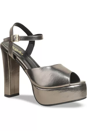 VALIOSAA Gunmetal-Toned Party Platform Peep Toes