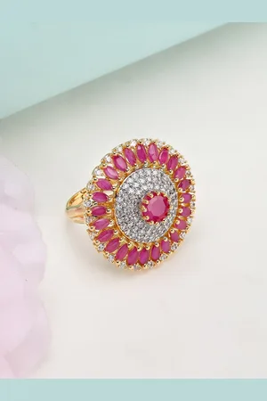 Rubans Women Pink & Gold-Toned Stone Studded Statement Adjustable Ring