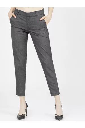 Tokyo Talkies Women Grey Checked Formal Trousers