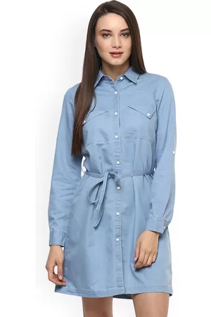 StyleStone Women Blue Denim Shirt Dress