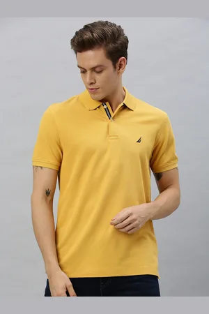 Nautica Men Mustard Yellow Solid Polo Collar Embroidered Pure Cotton Slim Fit T-shirt