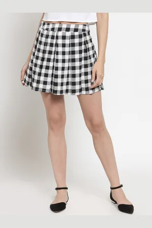 Sera Women Black & White Checked Flared Mini Skirt