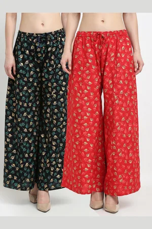 Jinfo Women Black & Red Set of 2 Printed Flared Knitted Ethnic Palazzos