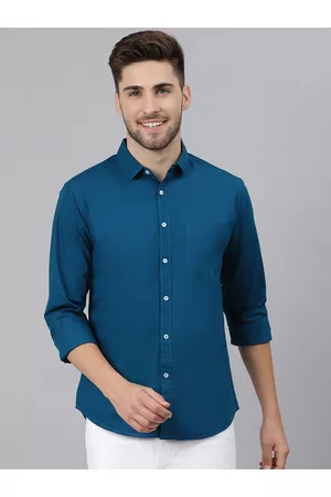 Dennis Lingo Men Blue Solid Slim Fit Cotton Casual Shirt