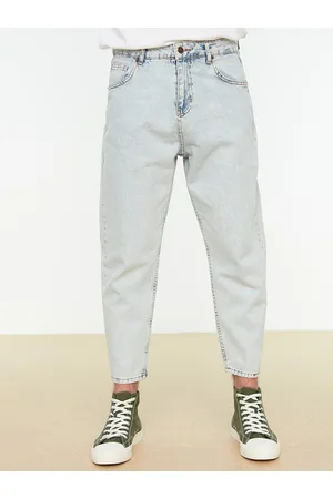 Trendyol Men Blue Pure Cotton Loose Stretchable Crop Jeans