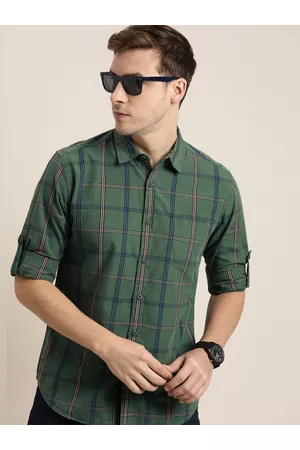 Moda Rapido Men Green & Blue Slim Fit Windowpane Checks Checked Casual Shirt