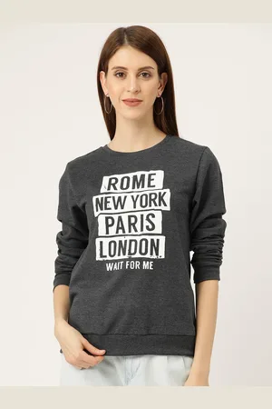 Sera Women Charcoal Grey & White Printed Sweatshirt