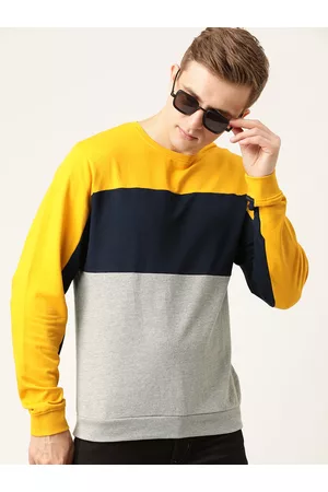 Flying Machine Men Grey & Navy Blue Colourblocked Pullover Sweatshirt
