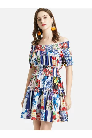 JC Collection Blue Floral Off-Shoulder Mini Dress
