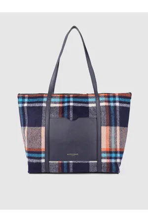 Accessorize Women Blue Checked Printed Structured Tote Bag