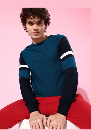 Mast & Harbour Men Blue Typography Design Pullover