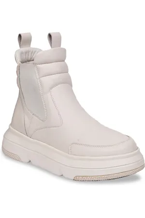 SAINT G. Women White Solid Leather Winter Boot