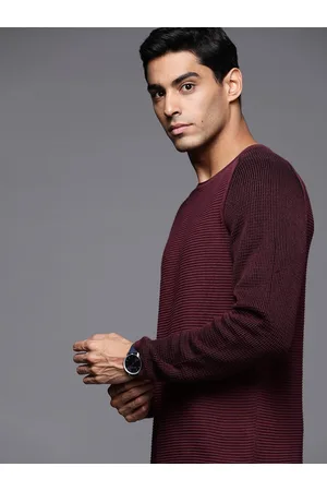 Louis Philippe Men Maroon Solid Pure Cotton Pullover
