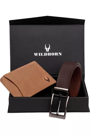 WildHorn Men Tan Brown RFID Protected Genuine Leather Accessory Gift Set