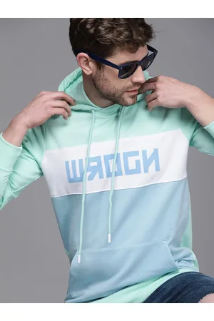 WROGN Men Blue Logo Printed Hooded Sweatshirt