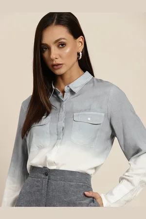 Invictus Women Grey & White Ombre Printed Casual Shirt