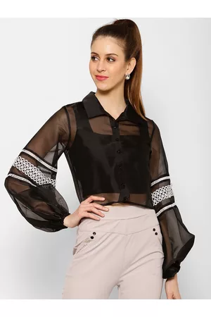 KASSUALLY Women Black & White Regular Fit Solid Casual Shirt