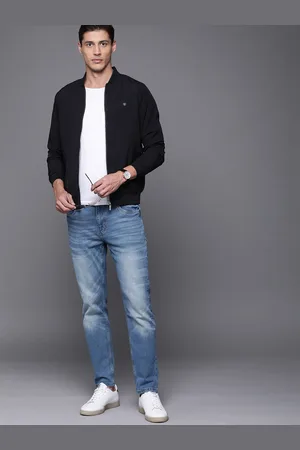 Louis Philippe Men Navy Blue Solid Bomber Jacket