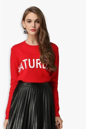 JC Collection Women Red & White Typography Printed Pullover