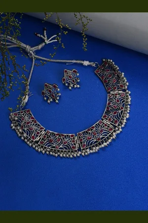 SOHI Women Silver- plated Oxidised Jewellery Set