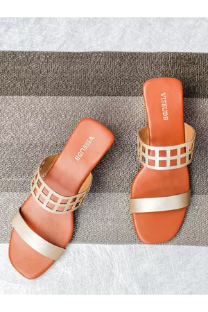 Vishudh Women Gold-Toned Solid Sandals