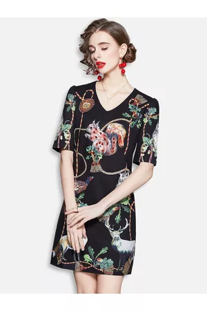 JC Collection Woman Black Floral A-Line Mini Dress