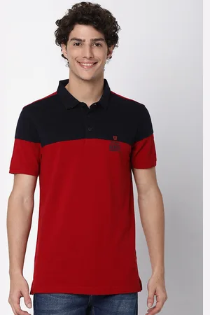 SPYKAR Men Red & Navy Blue Colourblocked Polo Collar T-shirt