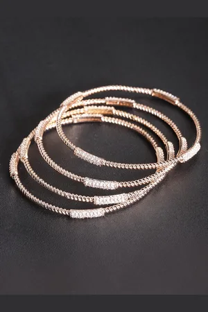 Priyaasi Set Of 4 Rose Gold-Plated & White AD-Studded Bangles