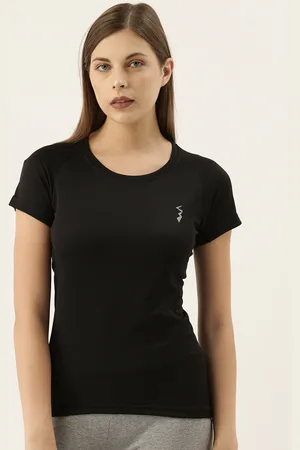 Campus Women Black Solid Round Neck T-shirt