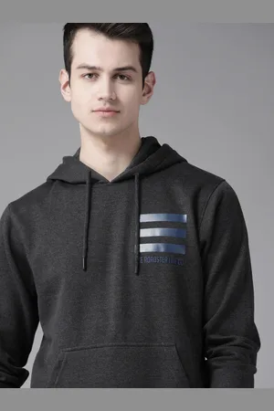 Roadster Men Charcoal Grey Solid Hooded Sweatshirt