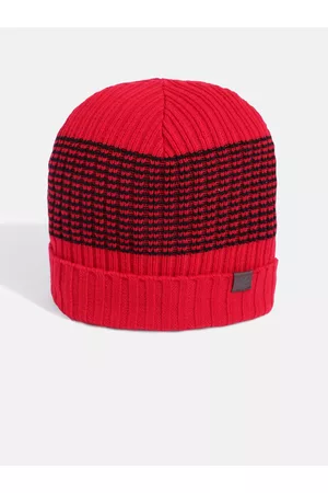 WROGN Unisex Red & Black Self Design Beanie