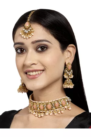 ANIKAS CREATION Tradtional Gold Plated Kundan Pink Choker Necklace