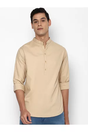 Forever 21 Men Beige Slim Fit Mandarin Collar Opaque Casual Shirt