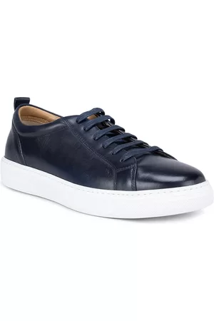 ROSSO BRUNELLO Men Blue Solid Leather Sneakers