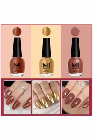 MI FASHION Set Of 3 Vernis A Ongles Ultra High Glass HD 3D Shine Nail Polish - Chocolate Brown, Gold Chrome, Red Gold