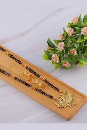 Brandsoon Gold Plated & Black Beaded Mangalsutra Set